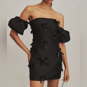 NWT 🖤 Elegant Black Off-Shoulder Dress with Bows
